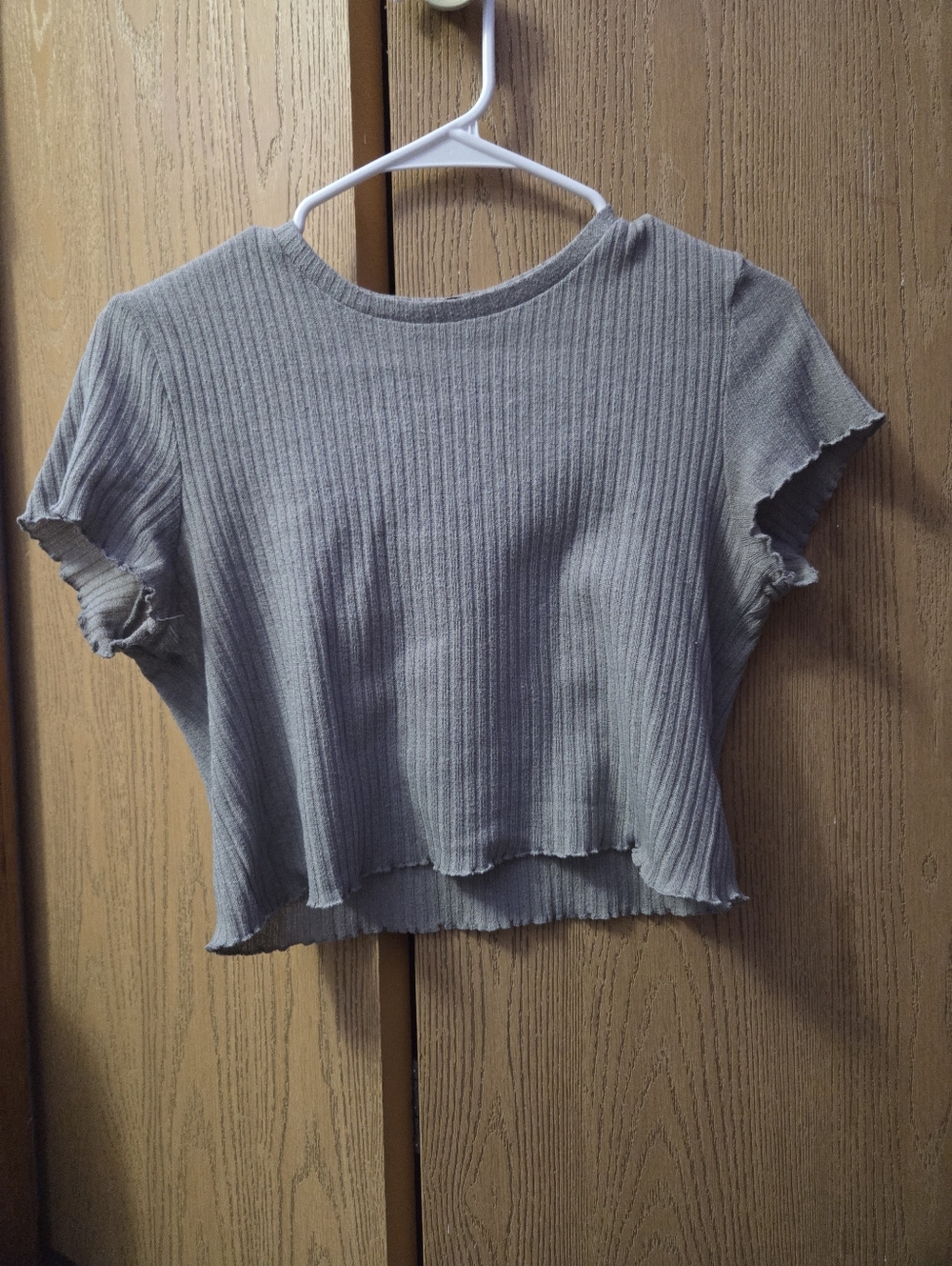 Gray Ribbed Crop Top - Casual Women's Tee